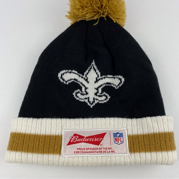 Budweiser New Orleans Saints Beanie Toque with Pompom Navy & White Winter Hat - Picture 2 of 6